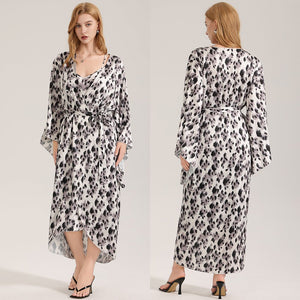 The Wild Party | Women's Leopard Print Satin Long Robe - Negative Apparel