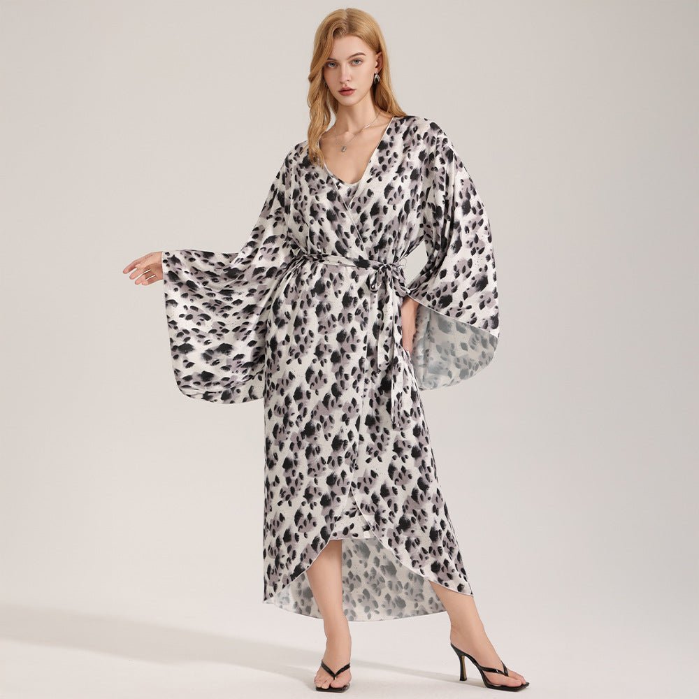 The Wild Party | Women's Leopard Print Satin Long Robe - Negative Apparel