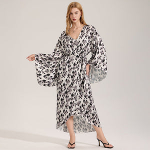 The Wild Party | Women's Leopard Print Satin Long Robe - Negative Apparel