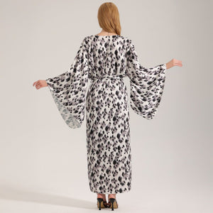 The Wild Party | Women's Leopard Print Satin Long Robe - Negative Apparel