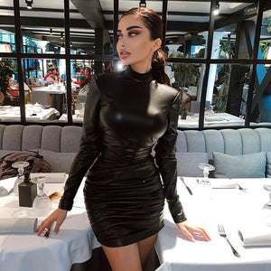 The Winter Siren | Women's Long - Sleeve Stand - Collar Bodycon Mini Dress - Negative Apparel