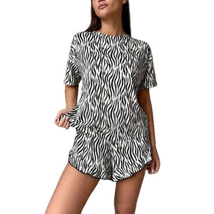 The Zebra Chill | Striped Short - Sleeve Top & Shorts Pajama Set - Negative Apparel