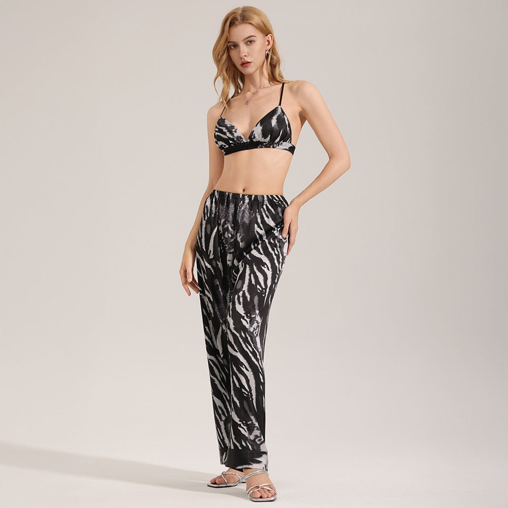 The Zebra Temptation | Women's Zebra Print Satin Cami Top & Long Pants Pajama Set - Negative Apparel