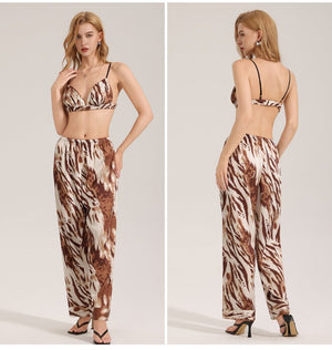 The Zebra Temptation | Women's Zebra Print Satin Cami Top & Long Pants Pajama Set - Negative Apparel