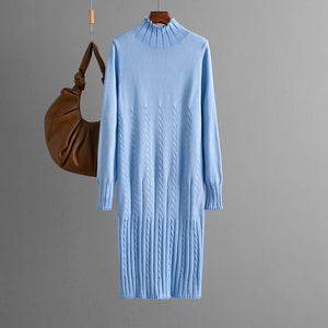 Thickened knitted dress women's autumn and winter mid - length over - knee sweater skirt with coat with bottom skirt - Negative Apparel