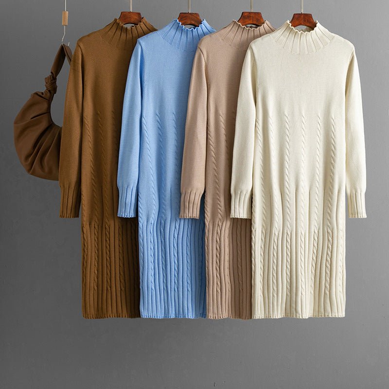 Thickened knitted dress women's autumn and winter mid - length over - knee sweater skirt with coat with bottom skirt - Negative Apparel