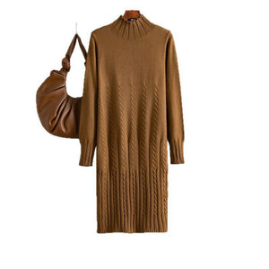 Thickened knitted dress women's autumn and winter mid - length over - knee sweater skirt with coat with bottom skirt - Negative Apparel