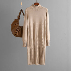 Thickened knitted dress women's autumn and winter mid - length over - knee sweater skirt with coat with bottom skirt - Negative Apparel