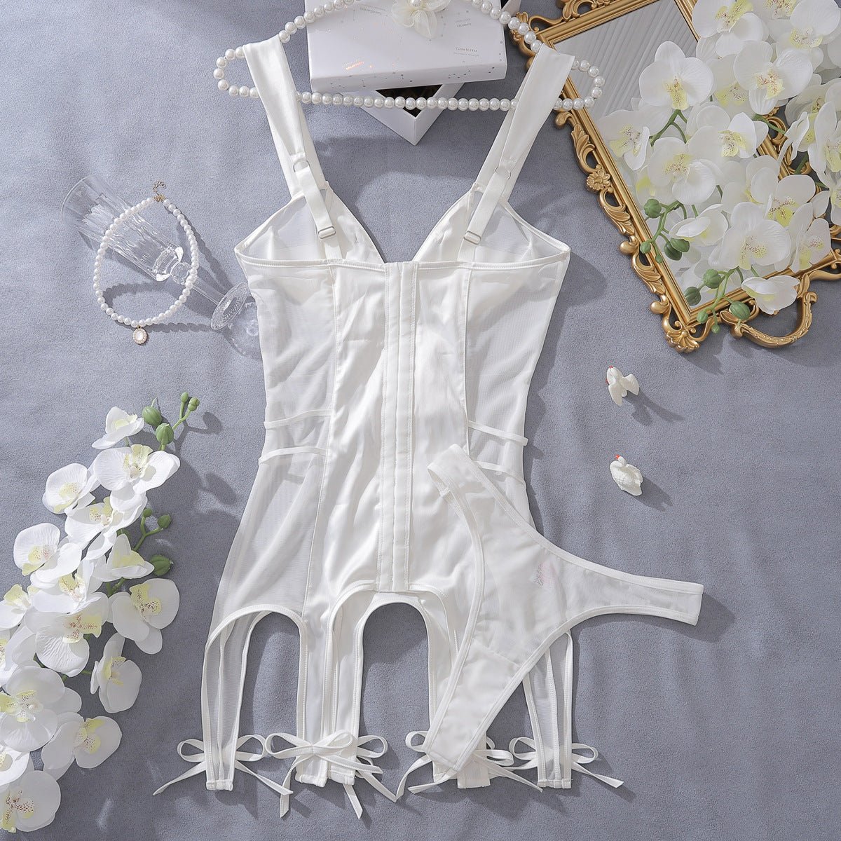 Thin dress splicing design sense pocket body sculpting sexy underwear set - Negative Apparel