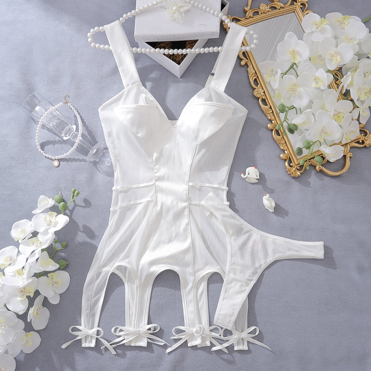 Thin dress splicing design sense pocket body sculpting sexy underwear set - Negative Apparel