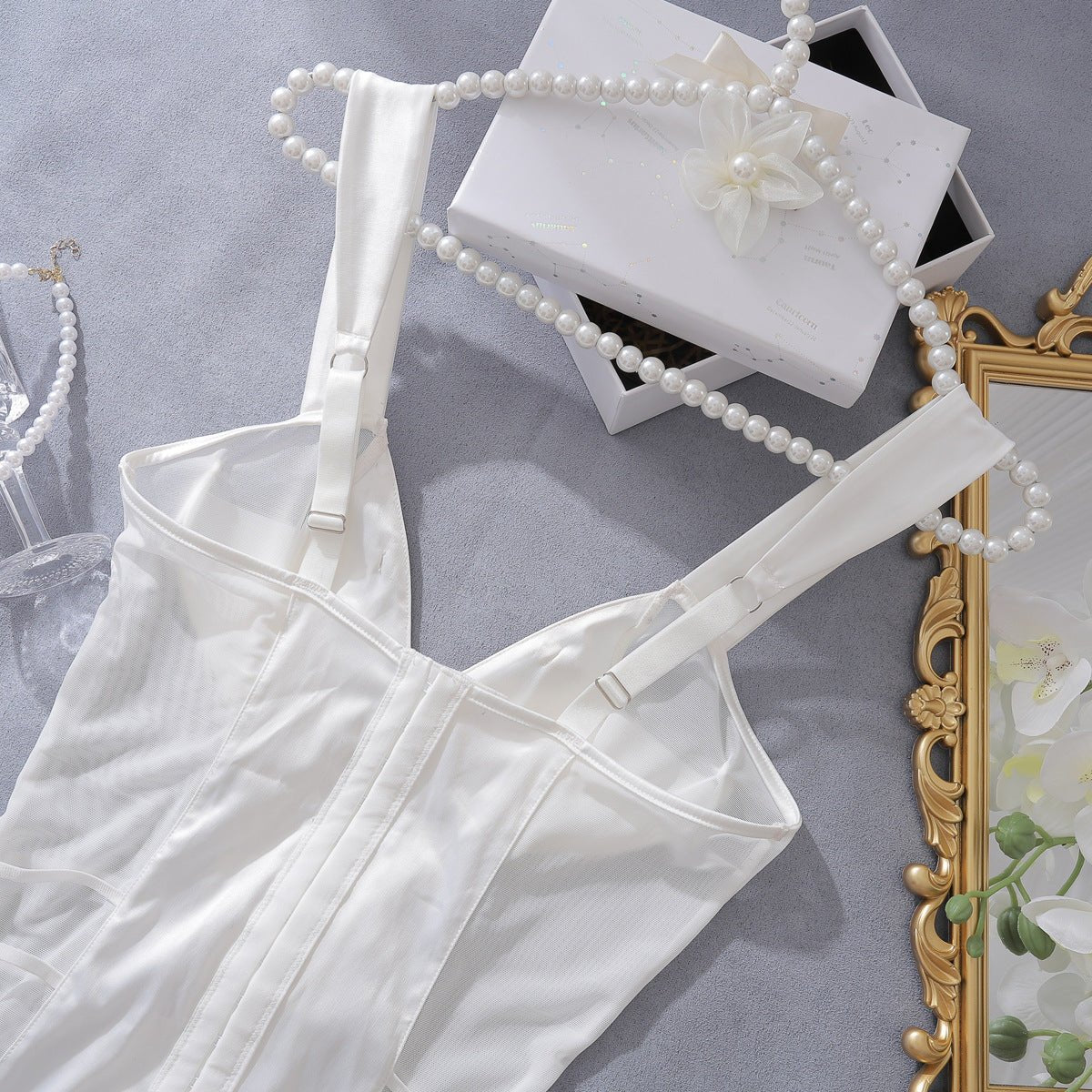 Thin dress splicing design sense pocket body sculpting sexy underwear set - Negative Apparel