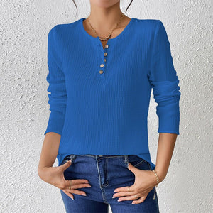 Thin solid color long - sleeved shirt women's spring and summer thin cotton and linen pullover shirt - Negative Apparel