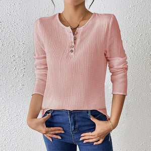Thin solid color long - sleeved shirt women's spring and summer thin cotton and linen pullover shirt - Negative Apparel
