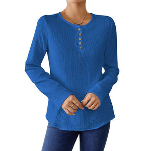 Thin solid color long - sleeved shirt women's spring and summer thin cotton and linen pullover shirt - Negative Apparel