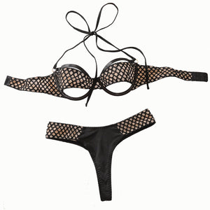 Three - point plaid split body sculpting neck sexy underwear set - Negative Apparel