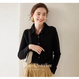 Three - strand Andy fleece new cardigan polo collar women's lapel knitted shirt loose coat backing top sweater women - Negative Apparel