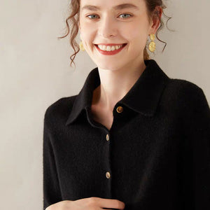 Three - strand Andy fleece new cardigan polo collar women's lapel knitted shirt loose coat backing top sweater women - Negative Apparel