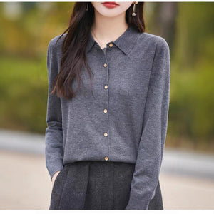 Three - strand Andy fleece new cardigan polo collar women's lapel knitted shirt loose coat backing top sweater women - Negative Apparel