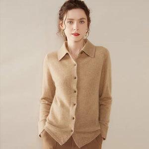 Three - strand Andy fleece new cardigan polo collar women's lapel knitted shirt loose coat backing top sweater women - Negative Apparel