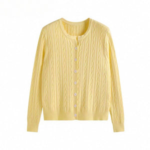 Three - strand core - spun yarn spring, autumn and winter new women's top long - sleeved soft waxy small twist knitted cardigan sweater jacket - Negative Apparel