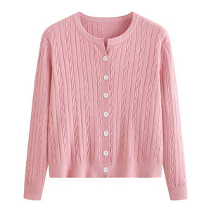 Three - strand core - spun yarn spring, autumn and winter new women's top long - sleeved soft waxy small twist knitted cardigan sweater jacket - Negative Apparel