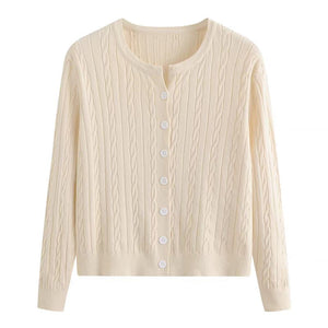 Three - strand core - spun yarn spring, autumn and winter new women's top long - sleeved soft waxy small twist knitted cardigan sweater jacket - Negative Apparel