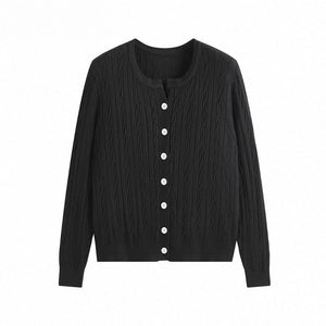 Three - strand core - spun yarn spring, autumn and winter new women's top long - sleeved soft waxy small twist knitted cardigan sweater jacket - Negative Apparel