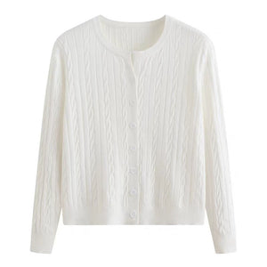 Three - strand core - spun yarn spring, autumn and winter new women's top long - sleeved soft waxy small twist knitted cardigan sweater jacket - Negative Apparel