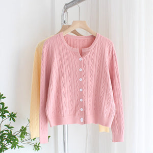 Three - strand core - spun yarn spring, autumn and winter new women's top long - sleeved soft waxy small twist knitted cardigan sweater jacket - Negative Apparel