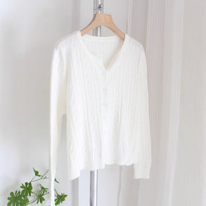 Three - strand core - spun yarn spring, autumn and winter new women's top long - sleeved soft waxy small twist knitted cardigan sweater jacket - Negative Apparel