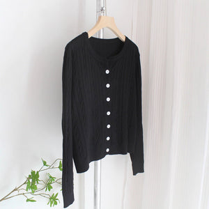 Three - strand core - spun yarn spring, autumn and winter new women's top long - sleeved soft waxy small twist knitted cardigan sweater jacket - Negative Apparel