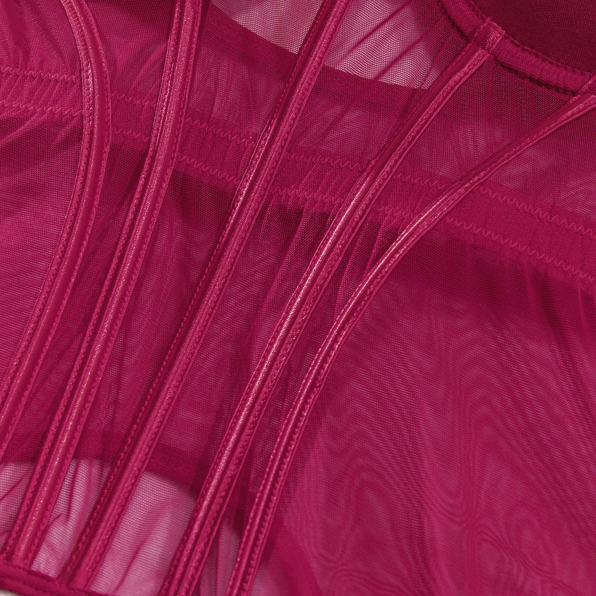 Transparent mesh splicing chest cotton gathered jumpsuit underwear panty set - Negative Apparel