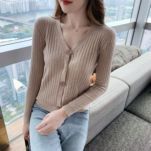 Two hairs thickened autumn and winter wear short loose V - neck sweater women's jacket knitted cardigan top - Negative Apparel