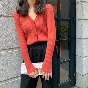 Two hairs thickened autumn and winter wear short loose V - neck sweater women's jacket knitted cardigan top - Negative Apparel