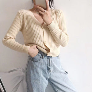 Two hairs thickened autumn and winter wear short loose V - neck sweater women's jacket knitted cardigan top - Negative Apparel