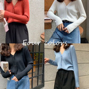 Two hairs thickened autumn and winter wear short loose V - neck sweater women's jacket knitted cardigan top - Negative Apparel