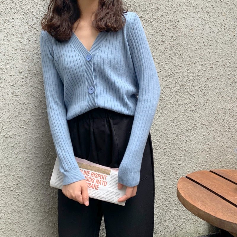 Two hairs thickened autumn and winter wear short loose V - neck sweater women's jacket knitted cardigan top - Negative Apparel