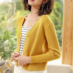 Two hairs thickened autumn and winter wear short loose V - neck sweater women's jacket knitted cardigan top - Negative Apparel