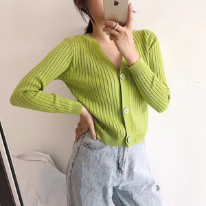 Two hairs thickened autumn and winter wear short loose V - neck sweater women's jacket knitted cardigan top - Negative Apparel