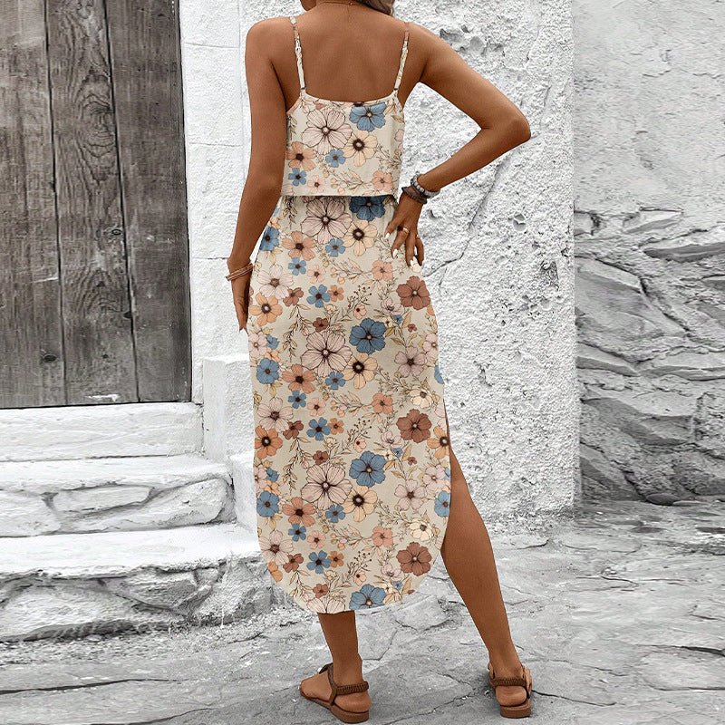 Two - piece set 2025 summer vacation boho style beach skirt set - Negative Apparel