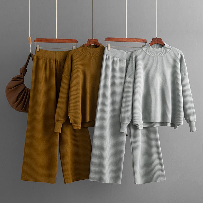 Two - piece set solid color simple fashion casual loose sweater set - Negative Apparel