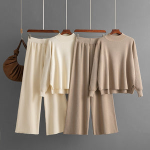 Two - piece set solid color simple fashion casual loose sweater set - Negative Apparel