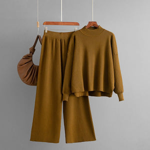 Two - piece set solid color simple fashion casual loose sweater set - Negative Apparel