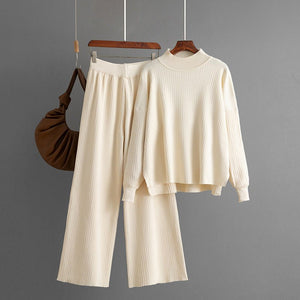Two - piece set solid color simple fashion casual loose sweater set - Negative Apparel