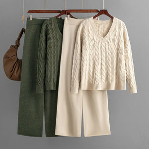Two - piece set women's twist v - neck knitted suit - Negative Apparel