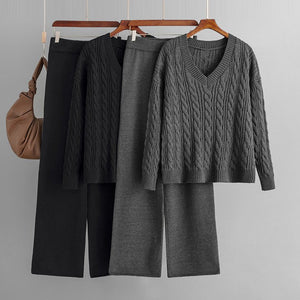 Two - piece set women's twist v - neck knitted suit - Negative Apparel