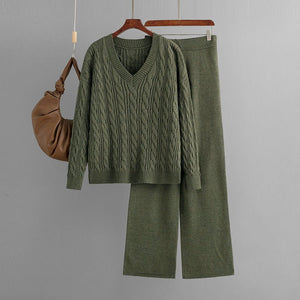 Two - piece set women's twist v - neck knitted suit - Negative Apparel
