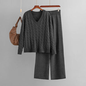Two - piece set women's twist v - neck knitted suit - Negative Apparel