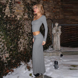 U - neck lace top high waist skirt suit - Negative Apparel