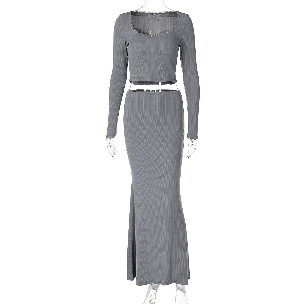 U - neck lace top high waist skirt suit - Negative Apparel